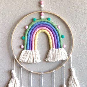 Moveable Mobile Pastel Rainbow Tasseled Wall Hanging Baby Children's Room Decor